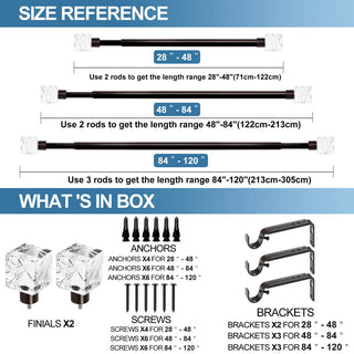 1" Diameter Cut Ice Single Drapery Curtain Rod, Bronze, 84"-120"