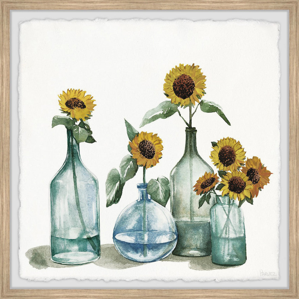 "Sunflowers, Blue Vase" Framed Painting Print