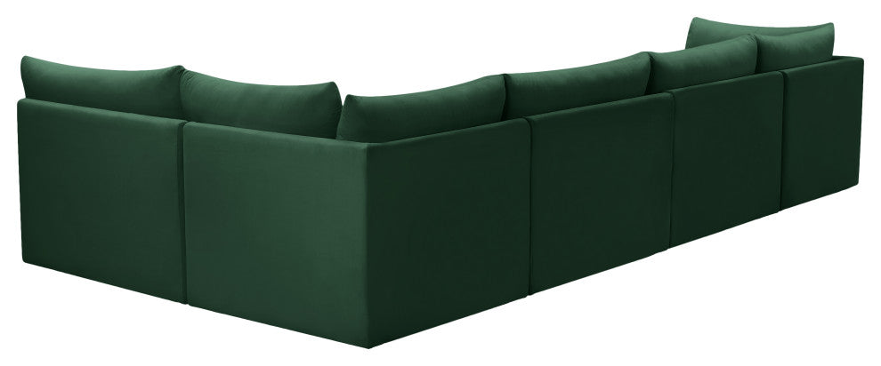Jacob Velvet Upholstered 5-Piece L-Shaped Modular Sectional, Green