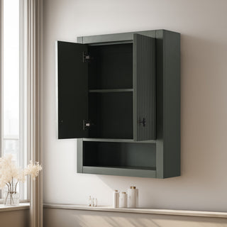 Vanity Art 24" Wall Mounted Bathroom Storage Cabinet, Linear Vintage Green, Matte Black Handle