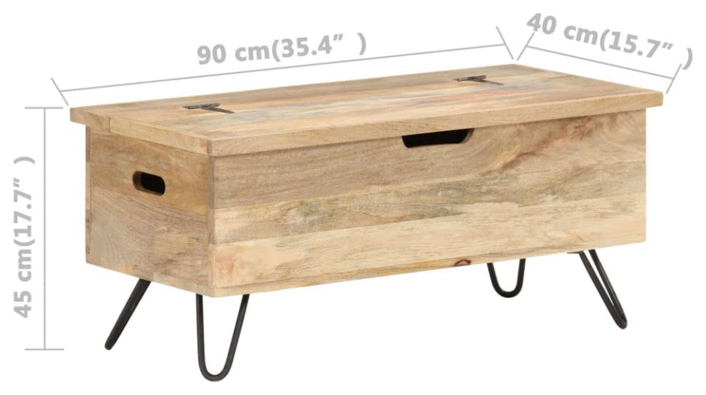 vidaXL Solid Mango Wood Chest 17.7" Storage Box Bench Hall Wooden Cabinet