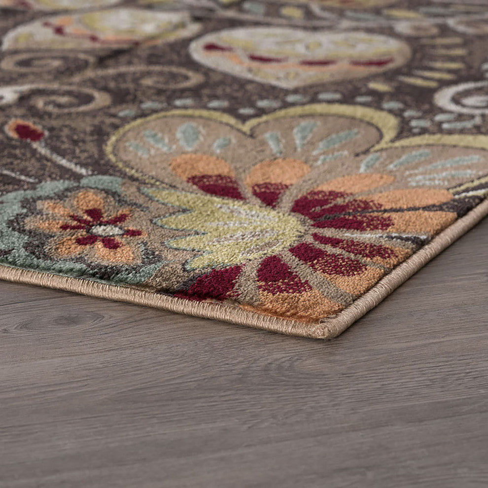 Giselle Transitional Floral Area Rug, Brown, 2'3'x10'