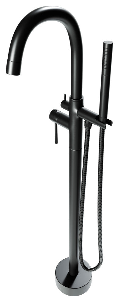 CastelloUSA Neptune Freestanding Tub Filler Faucet, Matte Black, Standard Handle