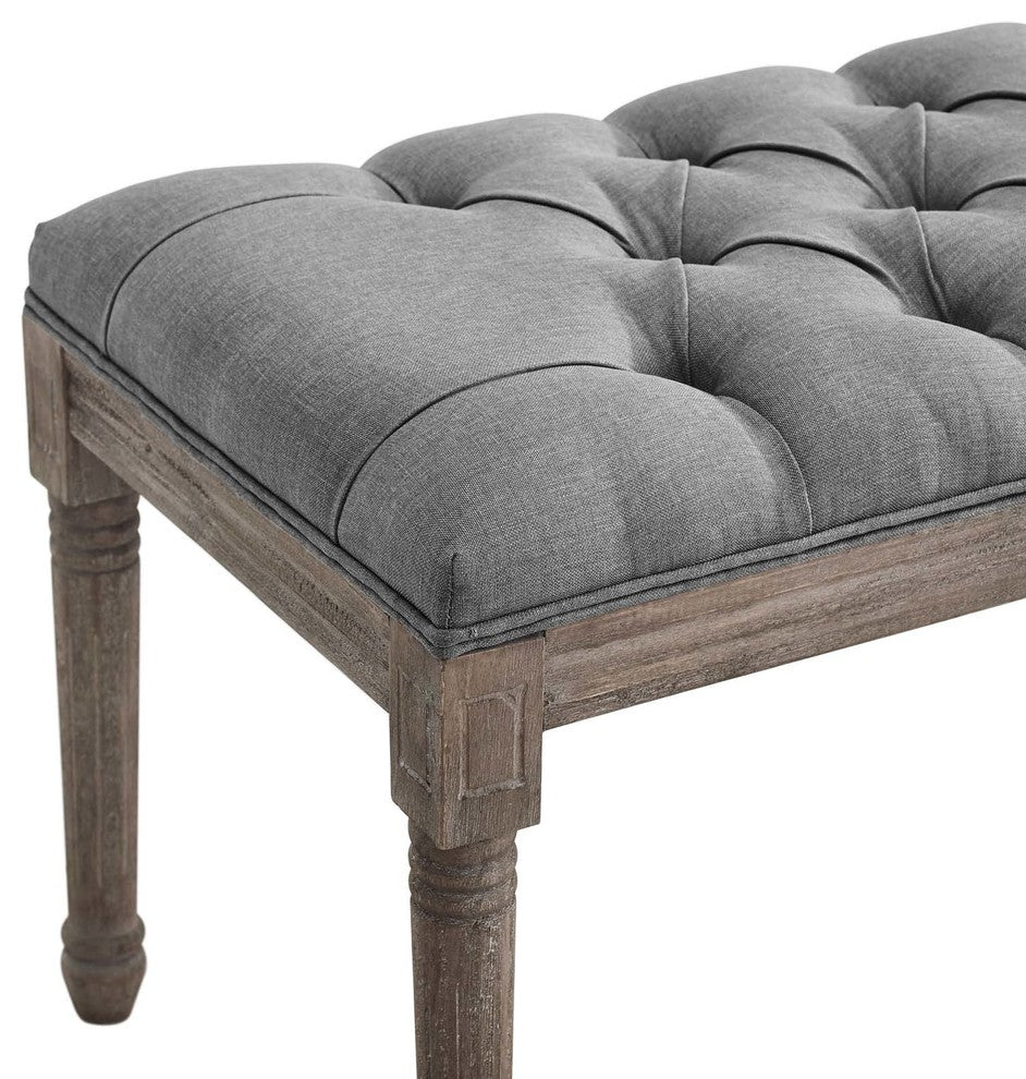 Province French Vintage Performance Velvet Bench, Light Gray