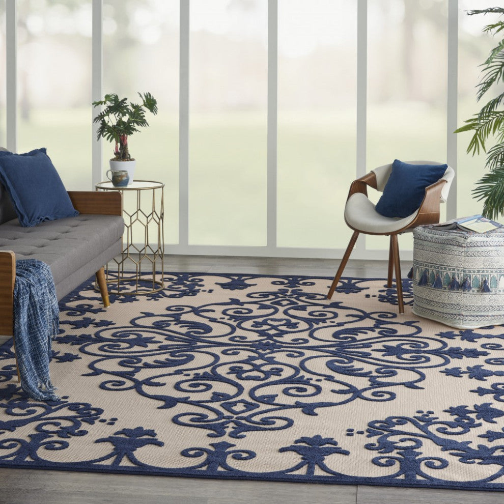 8 x 11 Navy Medallion Indoor Outdoor Area Rug