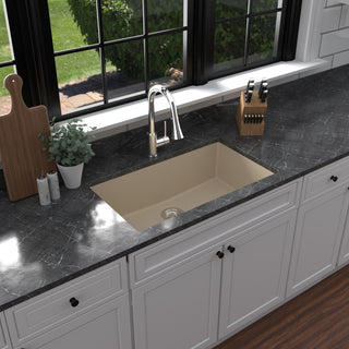 Karran QU-812 Undermount 32.5" Single Bowl Quartz Kitchen Sink, Bisque