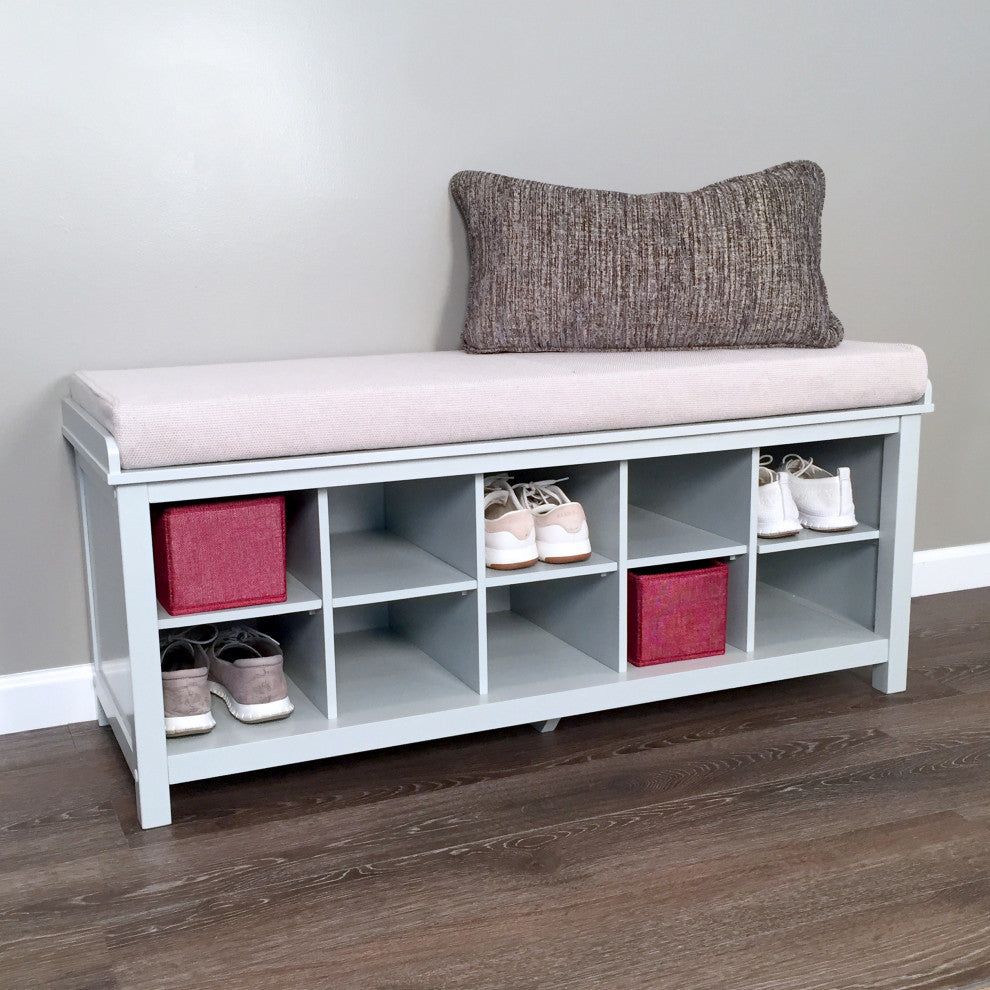 Wood Shoe Storage Bench, Grey