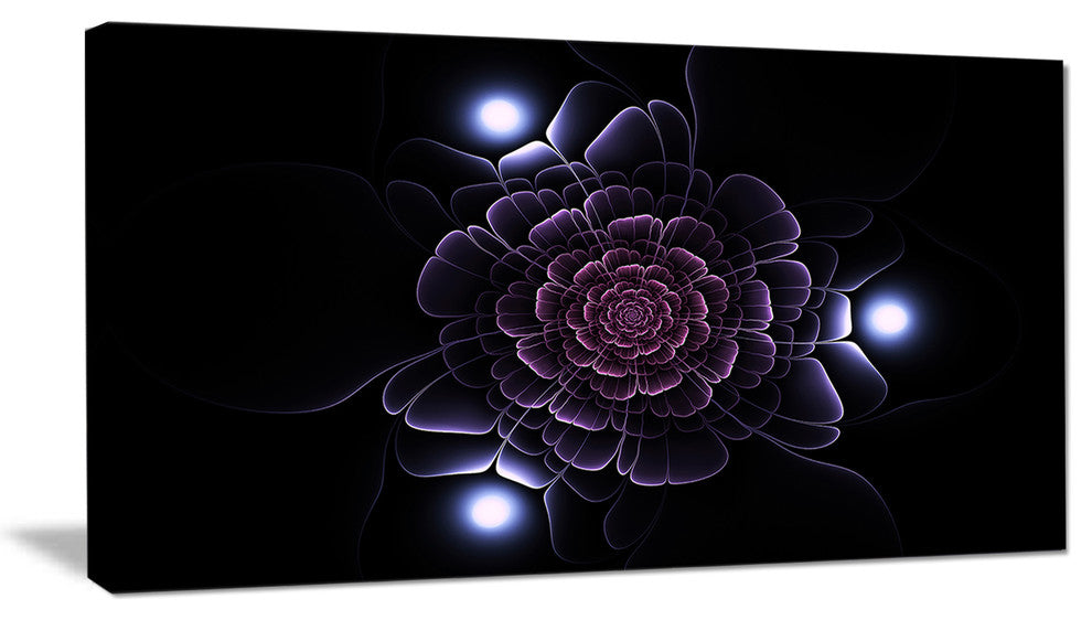Purple Fractal Flower on Dark, Floral Canvas Art Print, 32"x16"