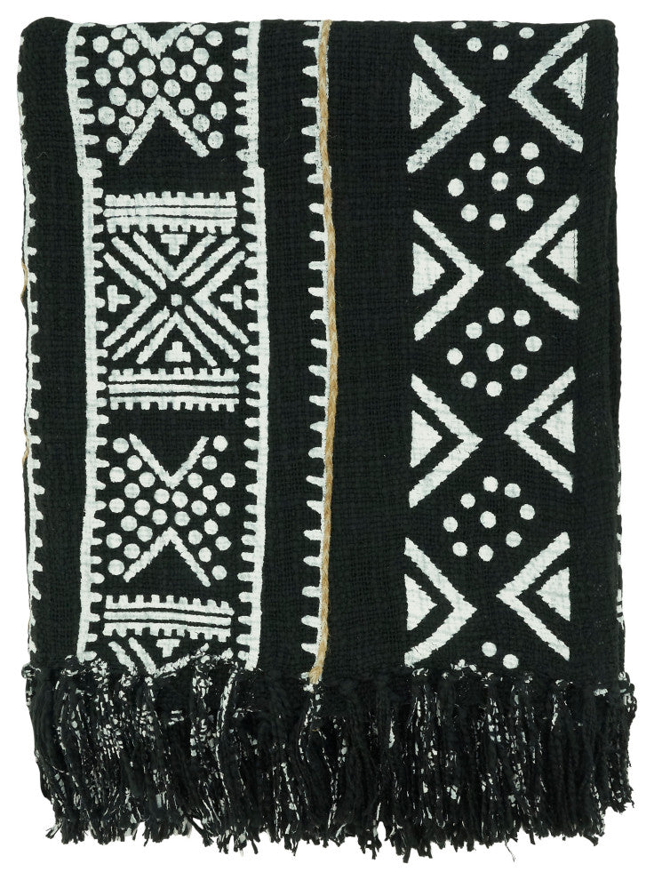 Mudcloth Design Throw, Black, 50"x60"