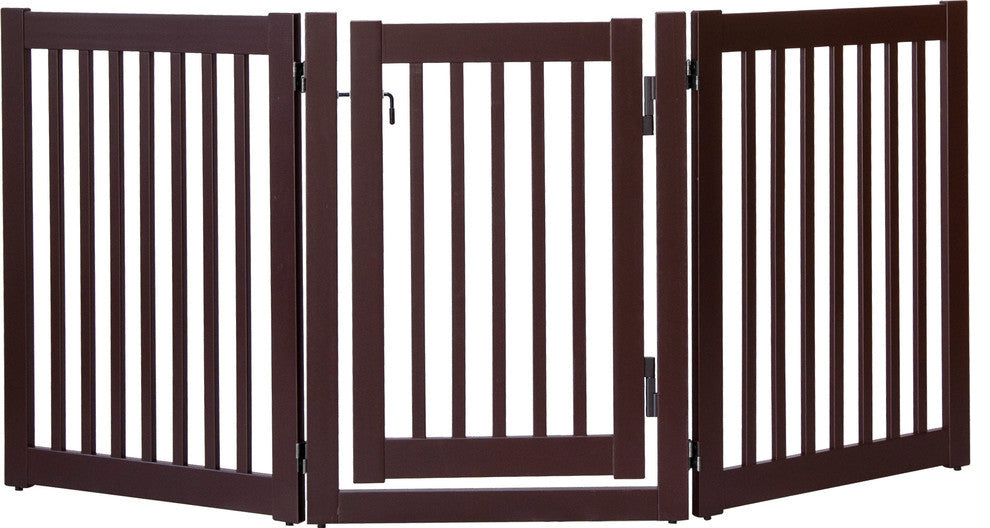 Solid Wood Pet Gates, 32" High, 3 Panel Walk Through, Mahogany