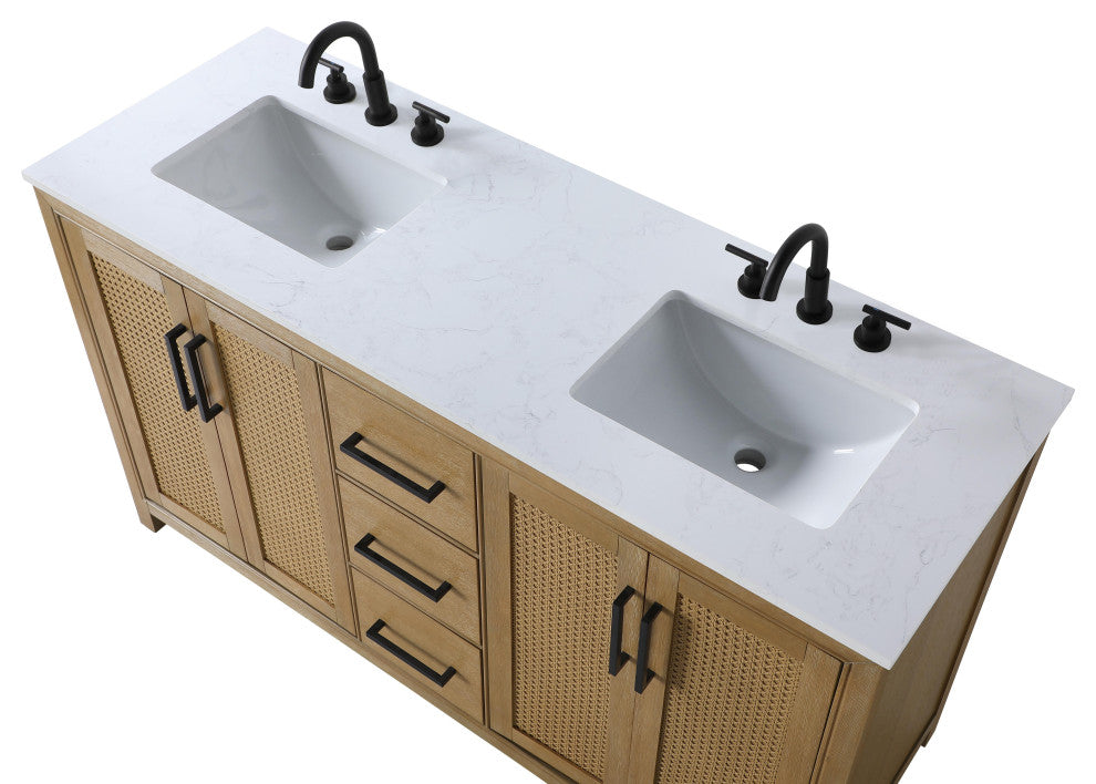 Home Living 60" Double Bathroom Vanity, Linen Oak