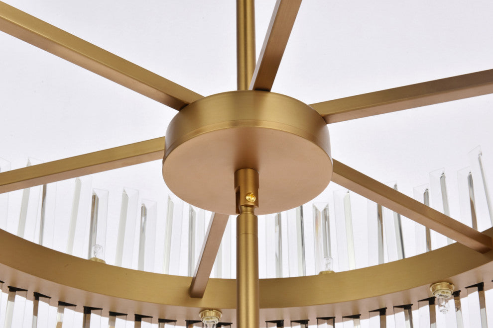 Home Living 36" 3 Tiers Crystal Round Chandelier Light, Satin Gold