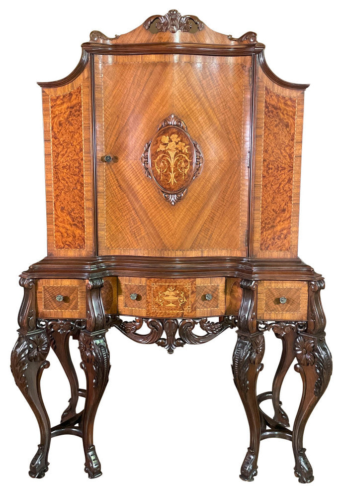 Antique Walnut Inlaid China Cabinet