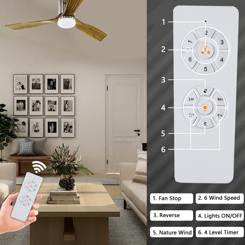52" 3-Blade LED Chandelier Ceiling Fan, Remote Control and Light Kit, Brown