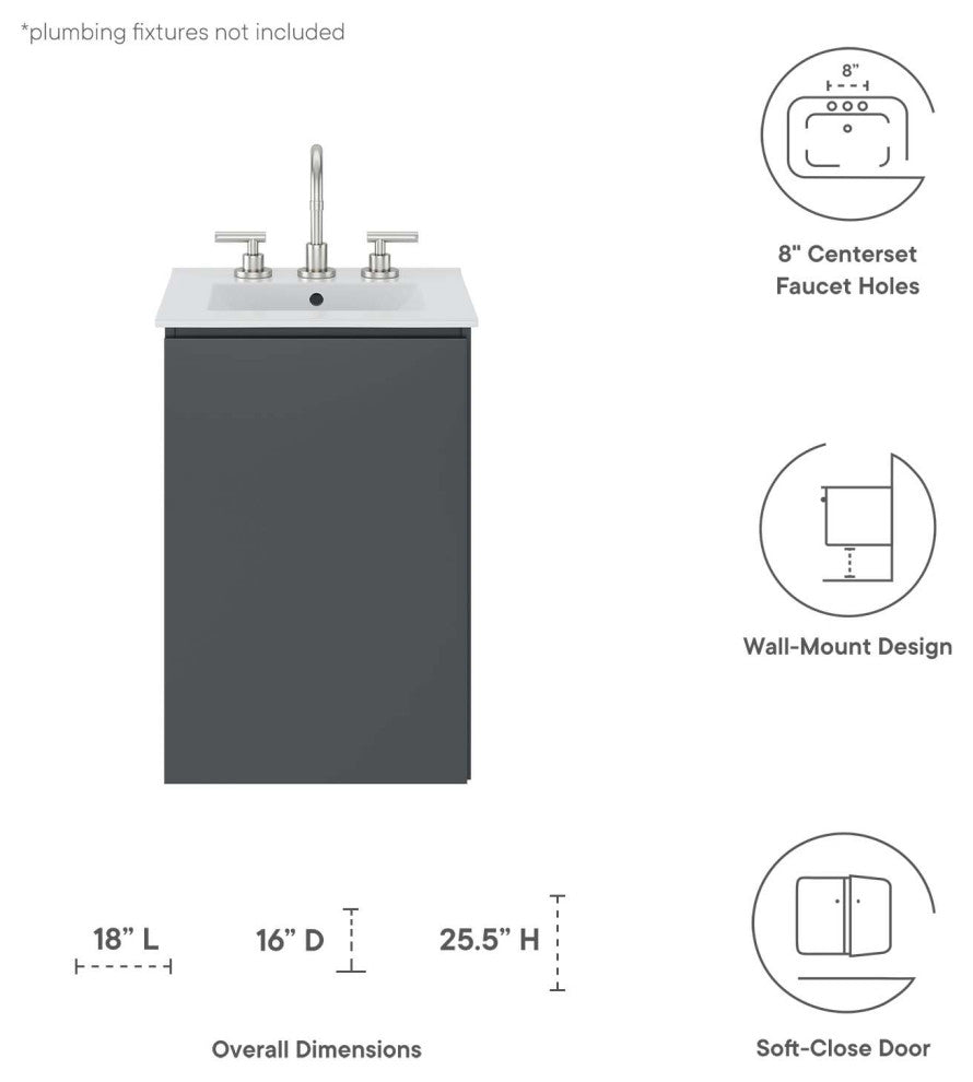 Sink Vanity Cabinet, Wall Mount, White Gray, Ceramic, Modern, Bathroom