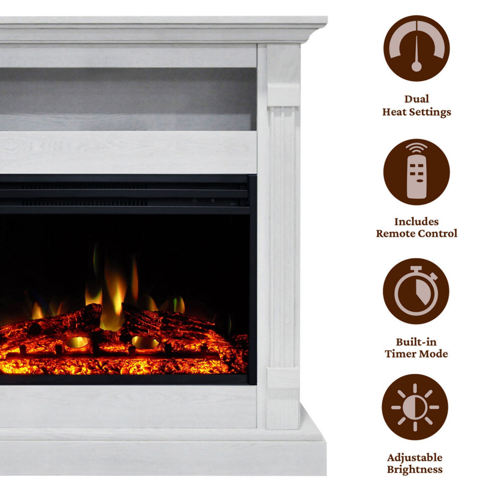 Sienna 34" Electric Fireplace Heater With Mantel, Multicolor Flames, White