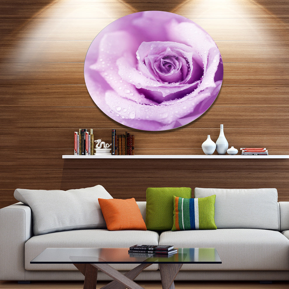 Purple Wet Rose Background, Flowers Round Wall Art, 36"