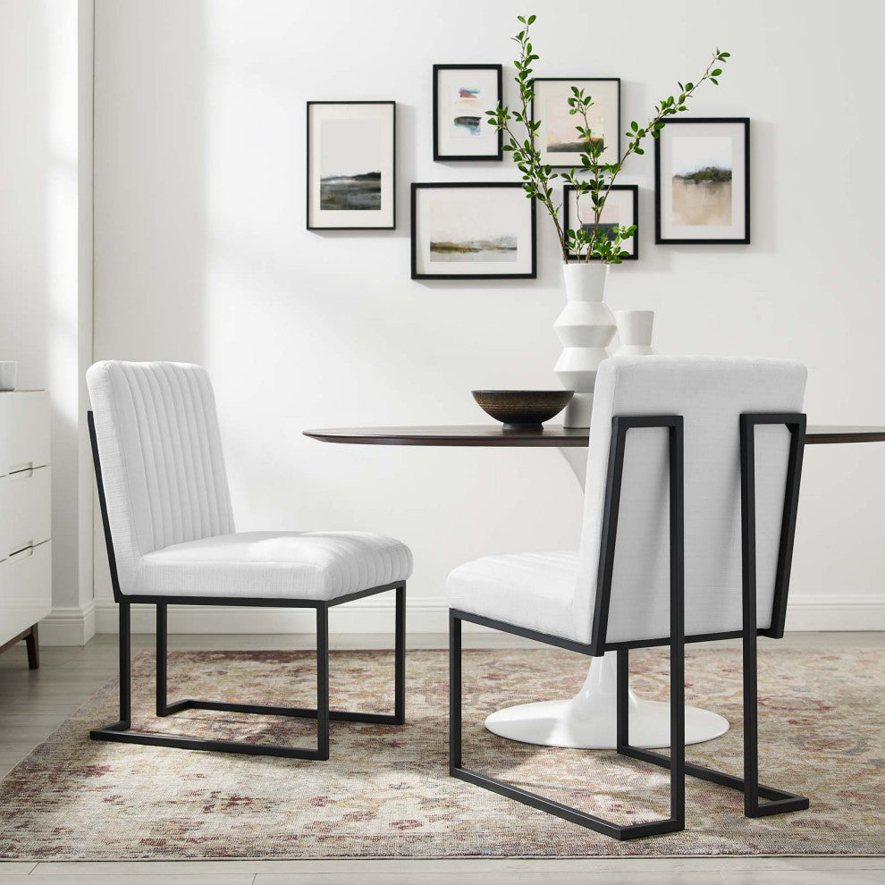 Tufted Side Dining Chair, Set of 2, Fabric, Metal, White, Cafe Bistro Restaurant
