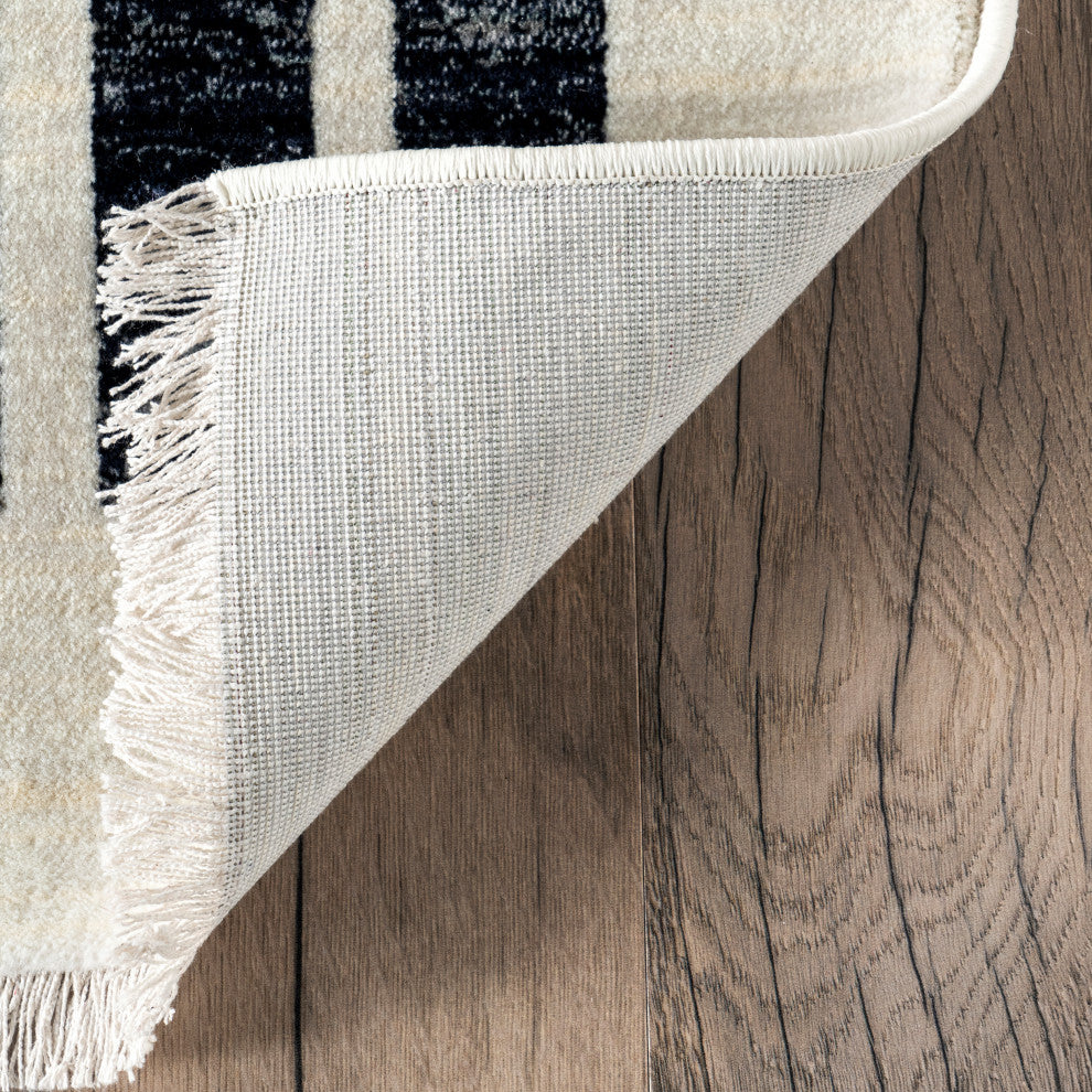 Nuloom Keeva Modern Striped Fringe Rug, Beige 8''10"x13''