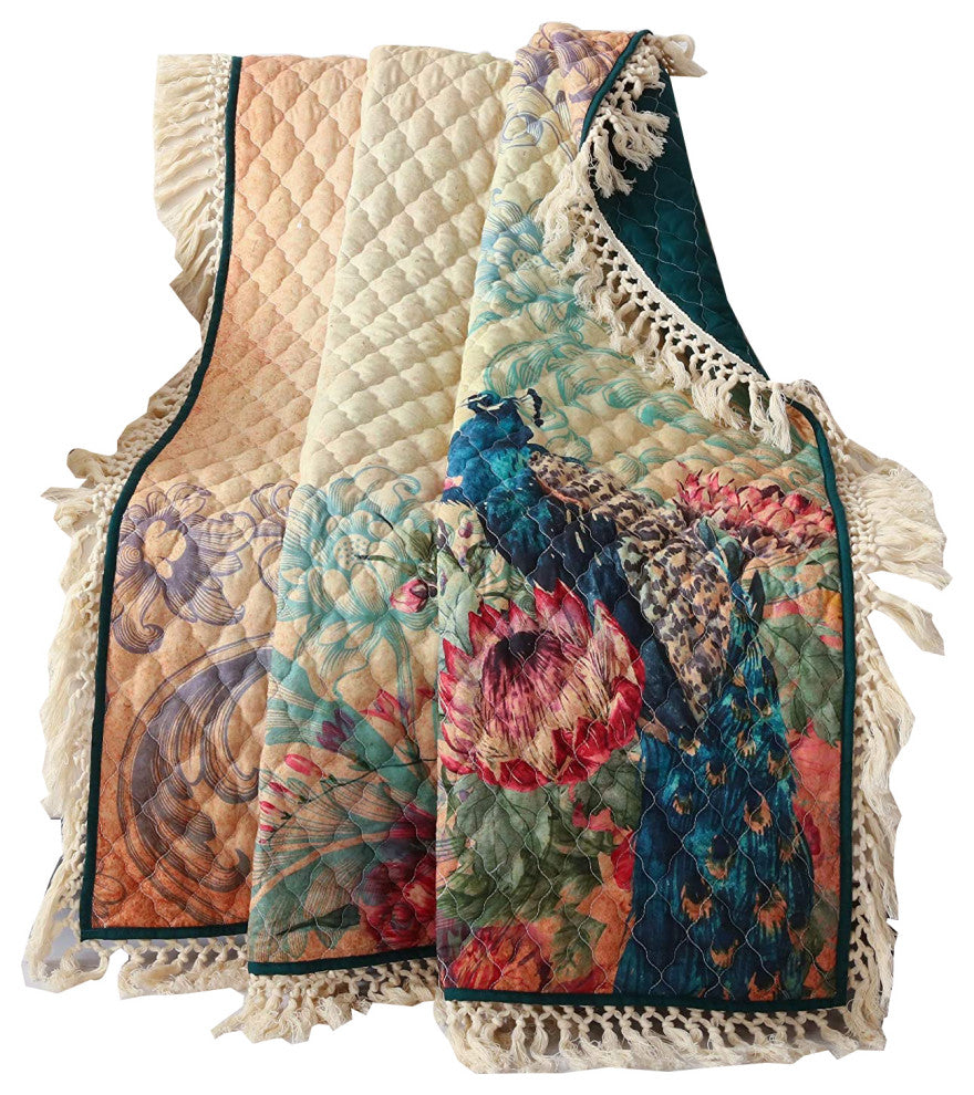 Greenland Home Fashions Eden Peacock Throw Blanket 50 x 60-inch Ecru