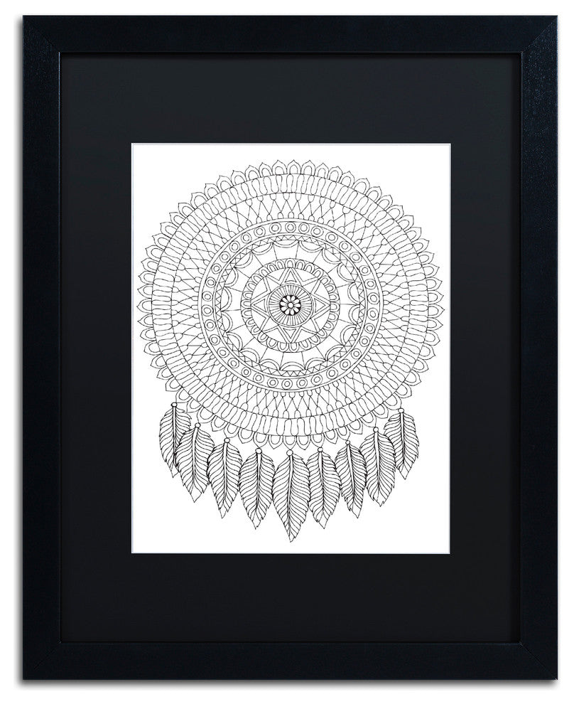 Hello Angel 'Mandalafeather Dreamcatcher' Art, Black Frame, Black Mat, 20x16