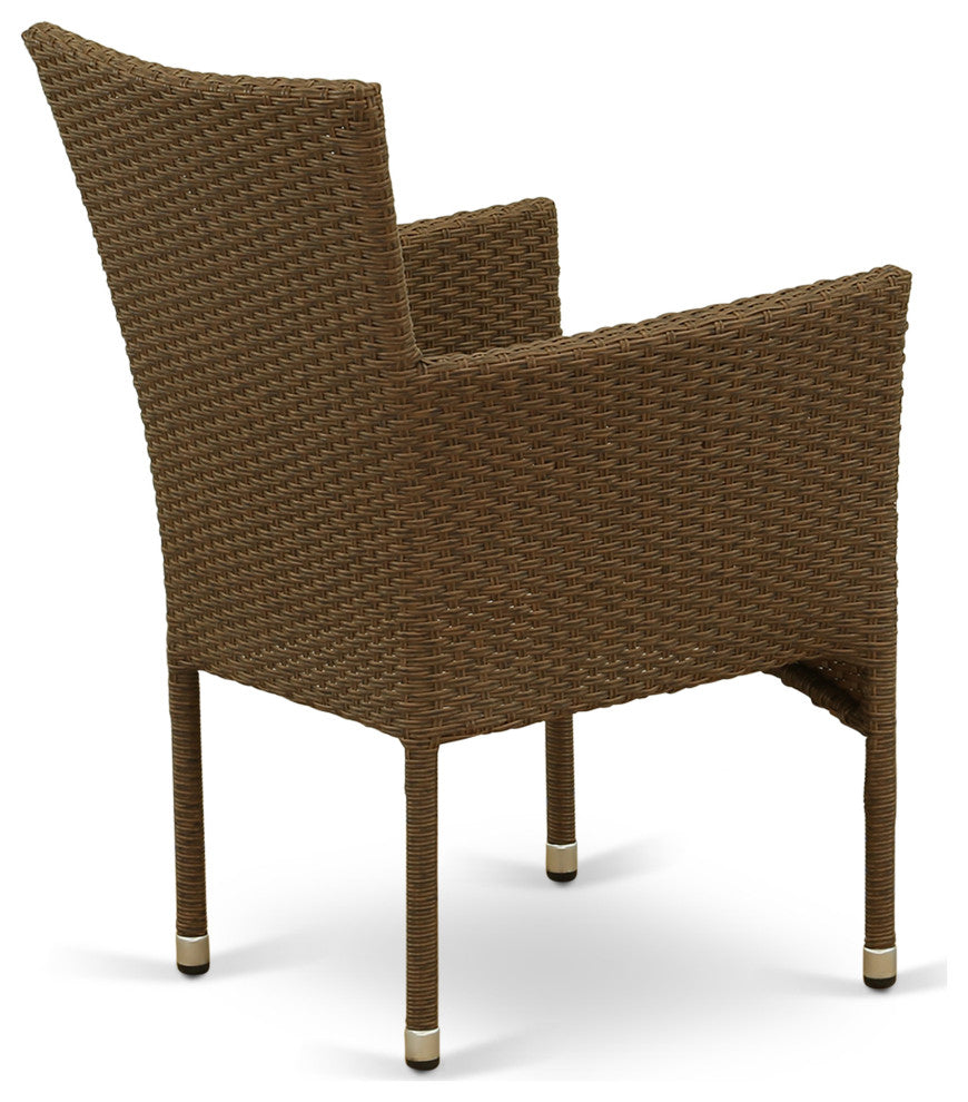 7Pc Outdoor- Brown Wicker Dining Set, Patio Table, 6 Balcony Backyard Armchair