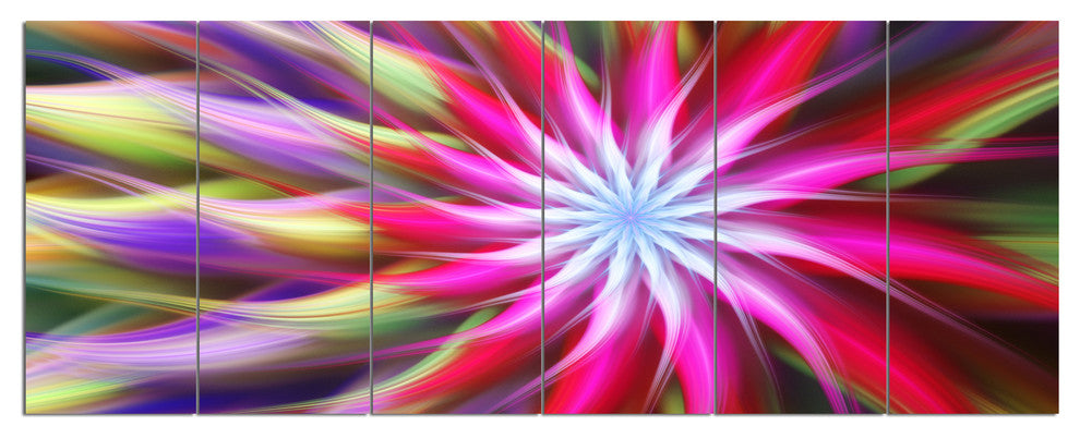 Pink Flower Dance Bright Spiral, Floral Canvas Art Print, 70"x28", 6 Panels