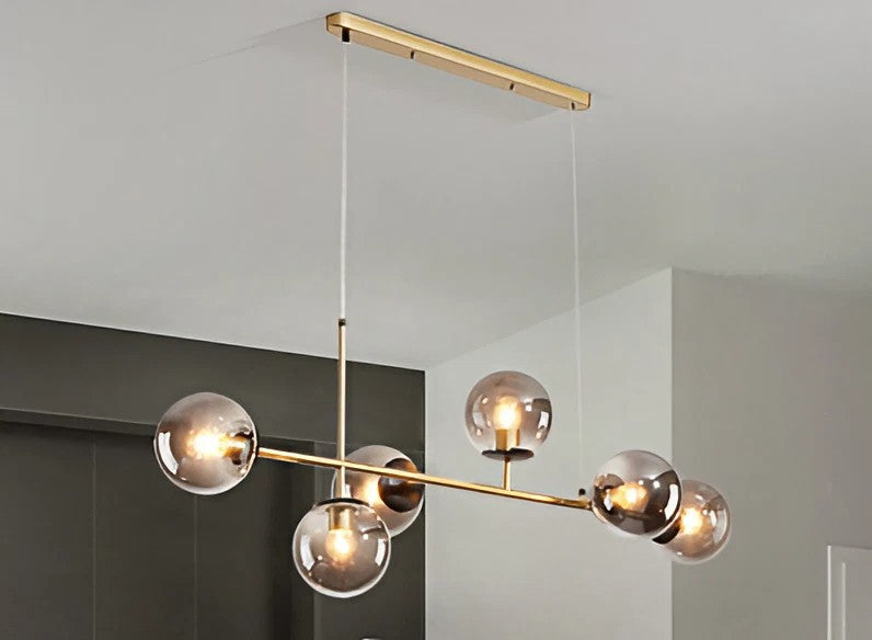 Ilbono | Nordic LED Pendant Light in the Shape of Glass Ball for Dining Room, Gold, Smoky Glass, Cool Light