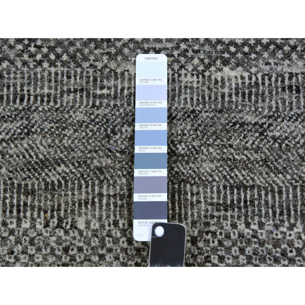 Gray Undyed Pure Wool Modern Grass Design Hand Knotted Square Rug, 5'11"x6'1"