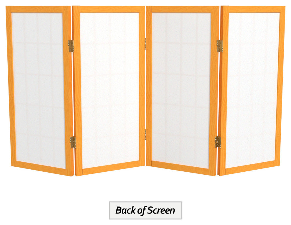 2' Tall Desktop Window Pane Shoji Screen, Honey, 4 Panels