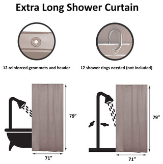 Extra Long Shower Curtain Liner Plastic 71W x 79H, Taupe