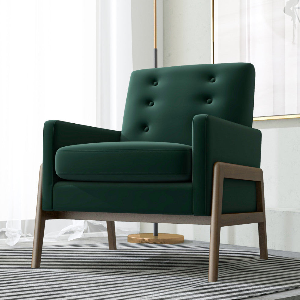 Stella Mid-Century Modern Tufted Back Upholstered Lounge Chair, Green