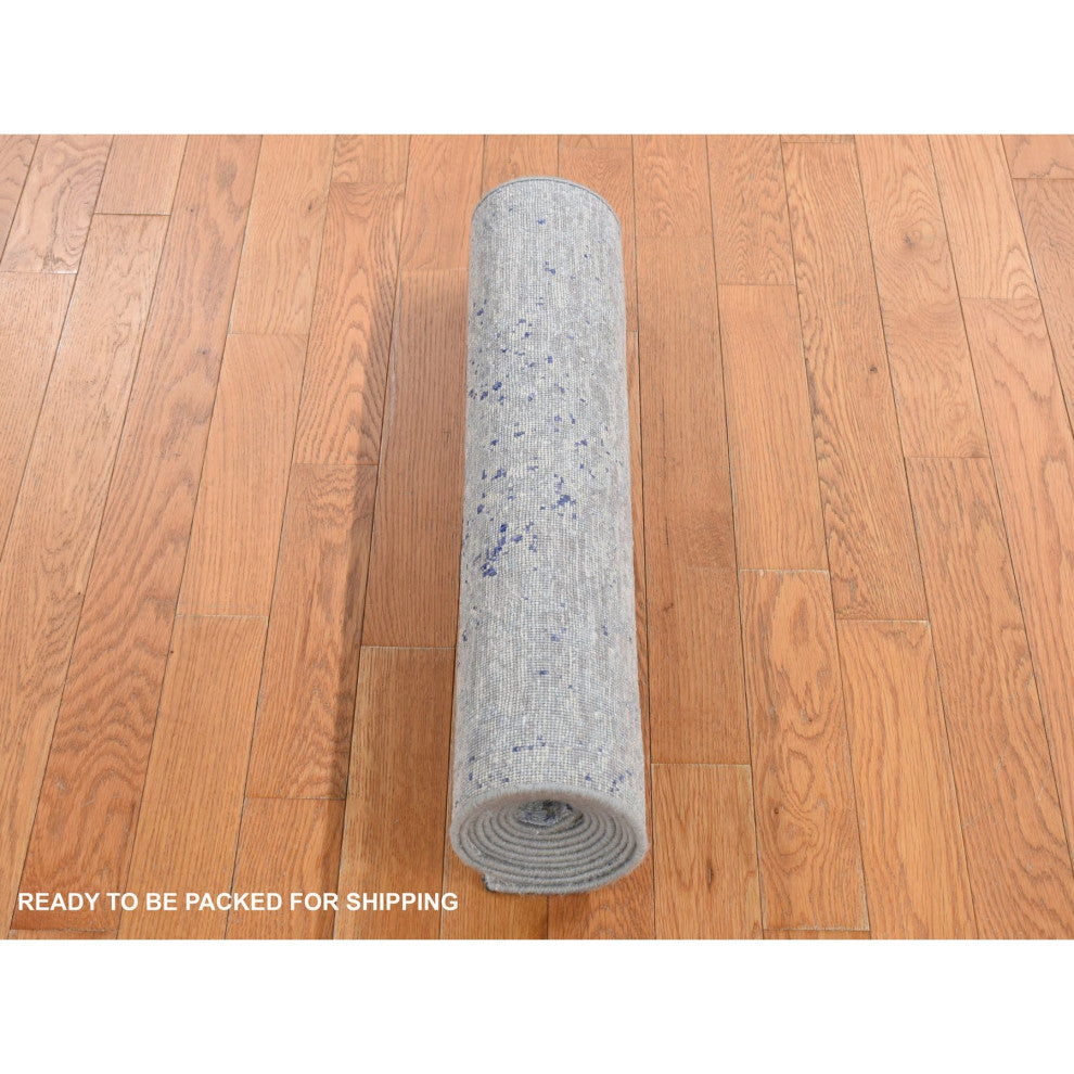 Ash Gray Cypress Tree Design Silk With Wool Hand Knotted Runner Rug 2'6"x8'5"