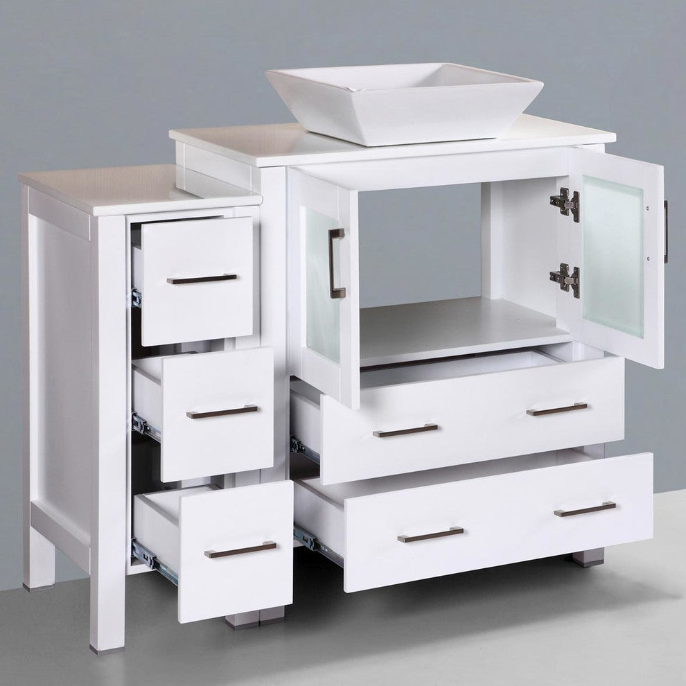 Modern Bathroom Vanity Set With Mirror and Sink, White, 36"