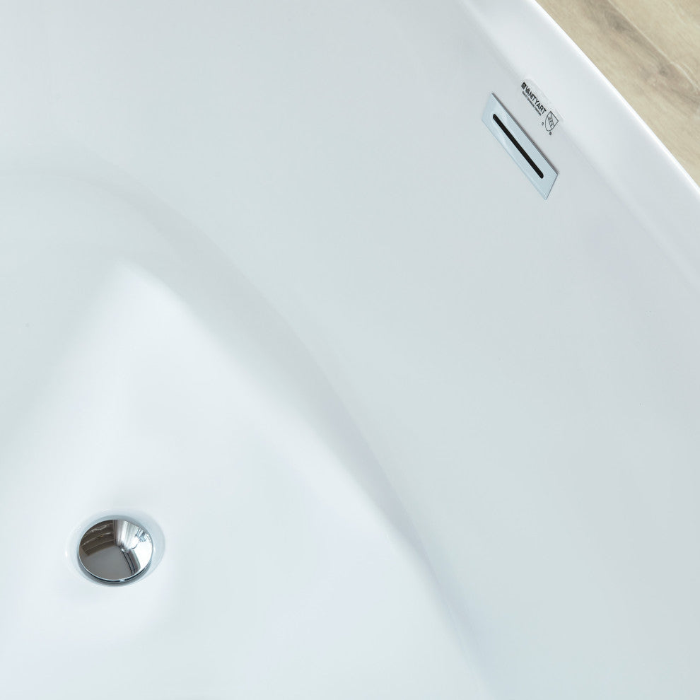 Vanity Art 71" x 33" Acrylic Freestanding Soaking Bathtub, White/Classic Chrome