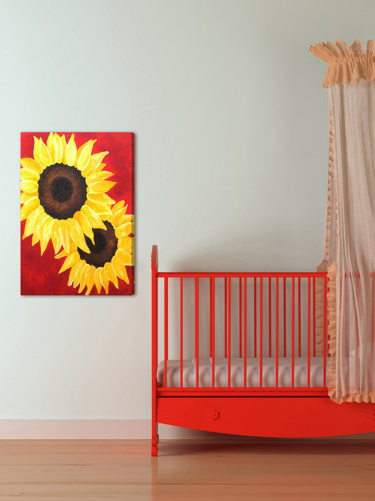 Marmont Hill, "Red Sunflowers" by Nicola Joyner Painting Wrapped Canvas, 20x30