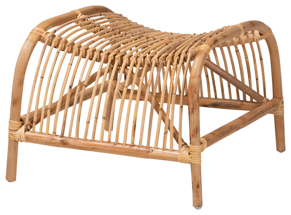 Lamaria Modern Bohmenian Natural Brown Antique Rattan Footstool