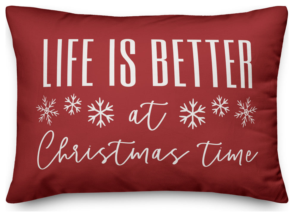 Red Life Is Better At Christmas Time 20x14 Spun Poly Pillow