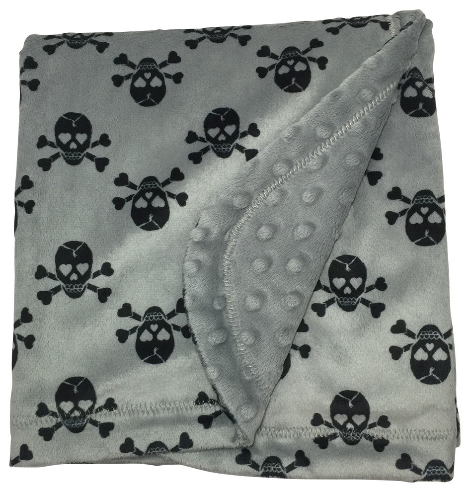 Baby Jade Gray Skull Minky Blanket