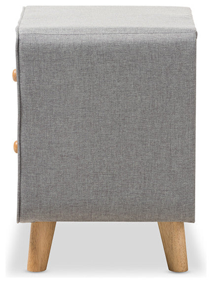Jonesy Mid-Century Gray Fabric Upholstered 2-Drawer Nightstand