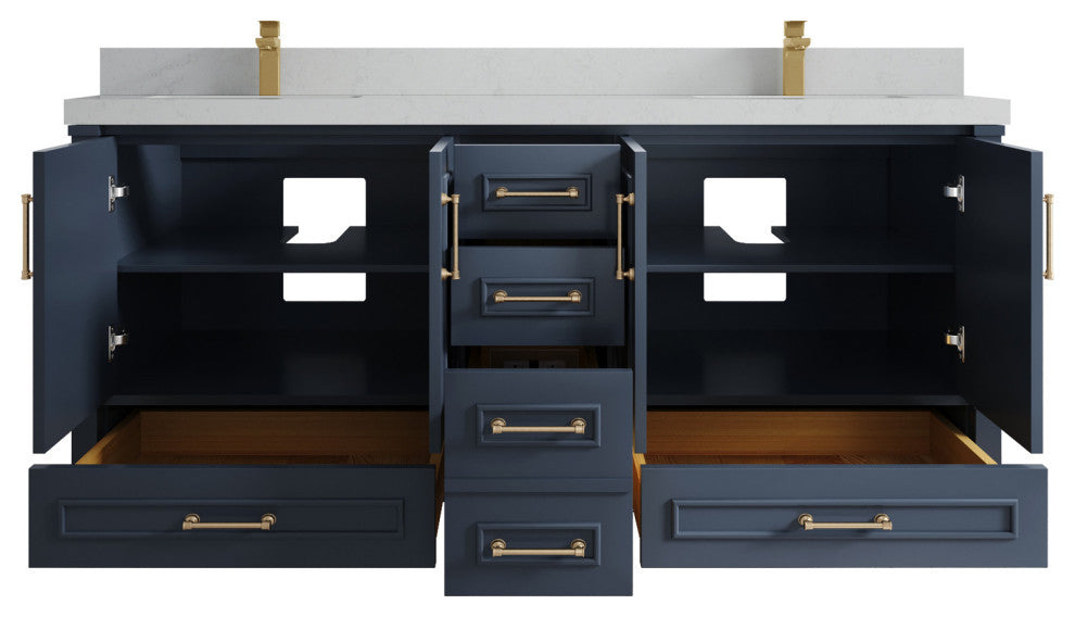Aberdeen 72 Double Sink Bath Vanity in Hale Navy Blue  2" Carrara Quartz