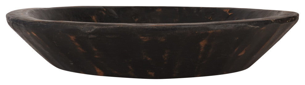 Painted Round Rustic Farmhouse Wooden Dough Bowl, Black, Round