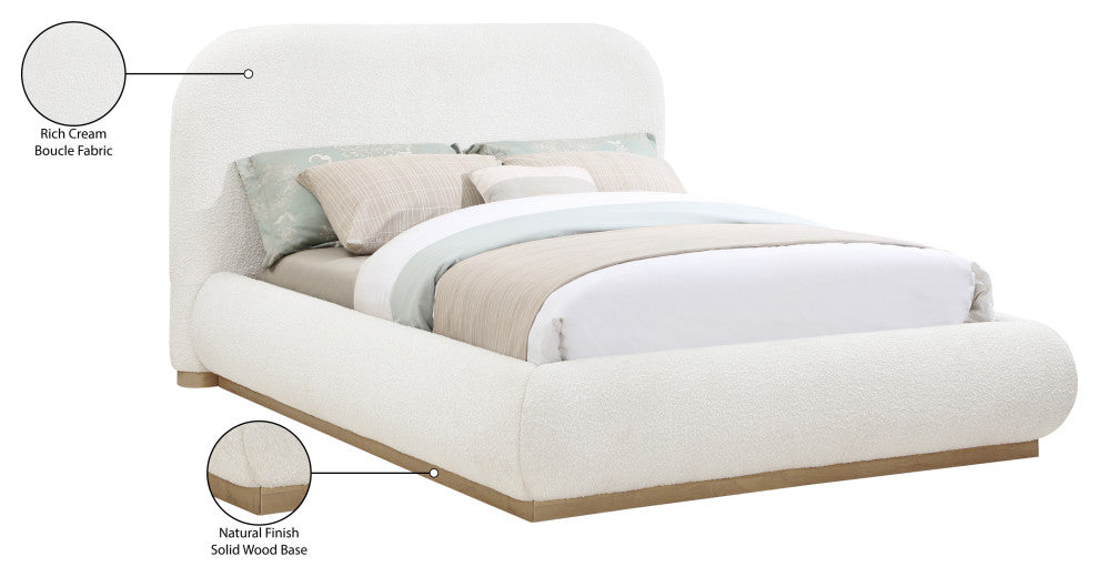 Vaughn Bed, Cream, Full, Boucle Fabric, Natural Finish