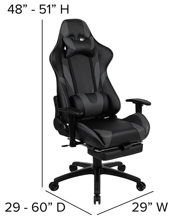 Black Gaming Desk & Footrest Reclining Chair Set, Gray