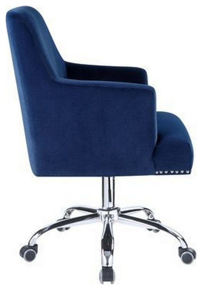 Benzara BM269060 Office Chair, Sleek Track Arms & Nail head Trim, Blue/Chrome