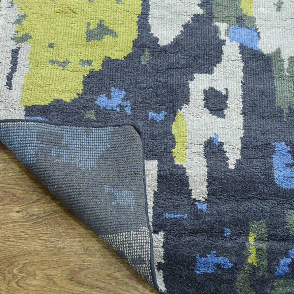 Hand Knotted Silk Area Rug Abstract Multicolor