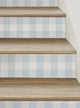 Checkered Fabric Look Peel & Stick Stair Riser Strips, Blue, 48"x6", Set of 6