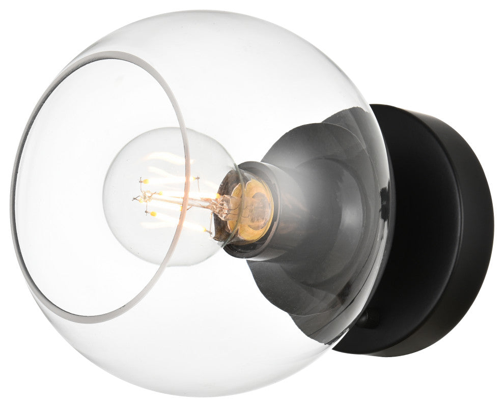 1 Light Black And Clear Bath Sconce