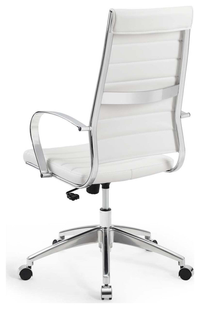 Computer Work Desk High Back Chair, Faux Leather, White, Home Business Office