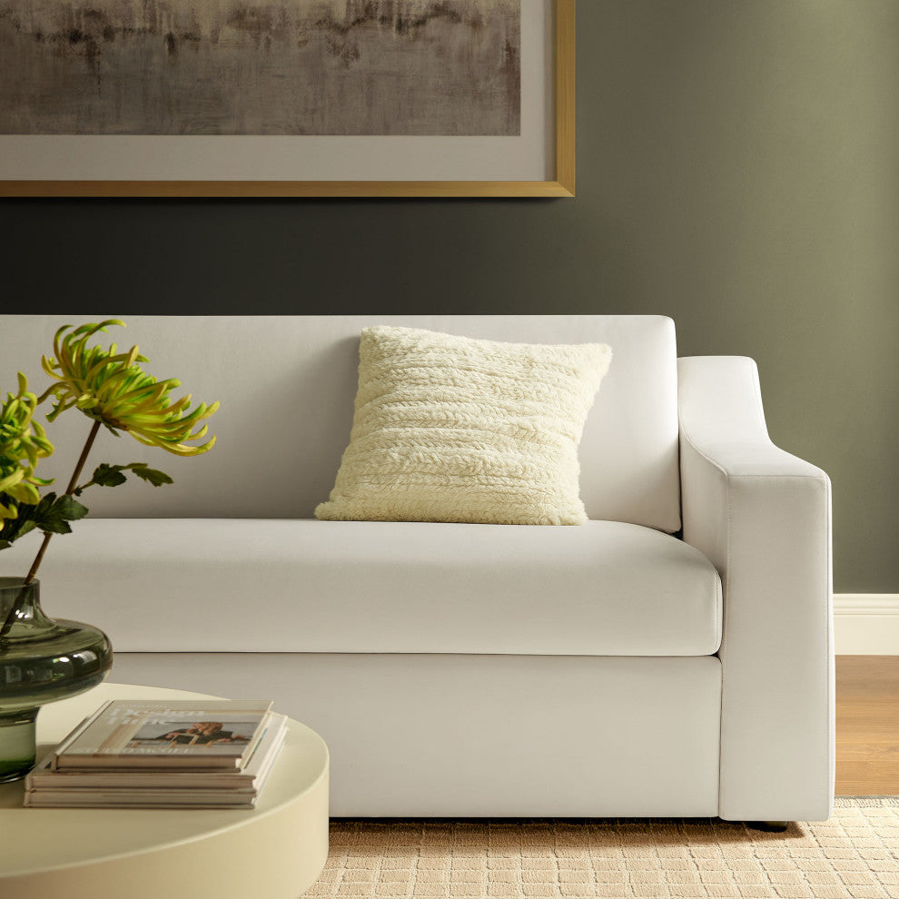 Liora Performance Velvet Sofa, Alabaster